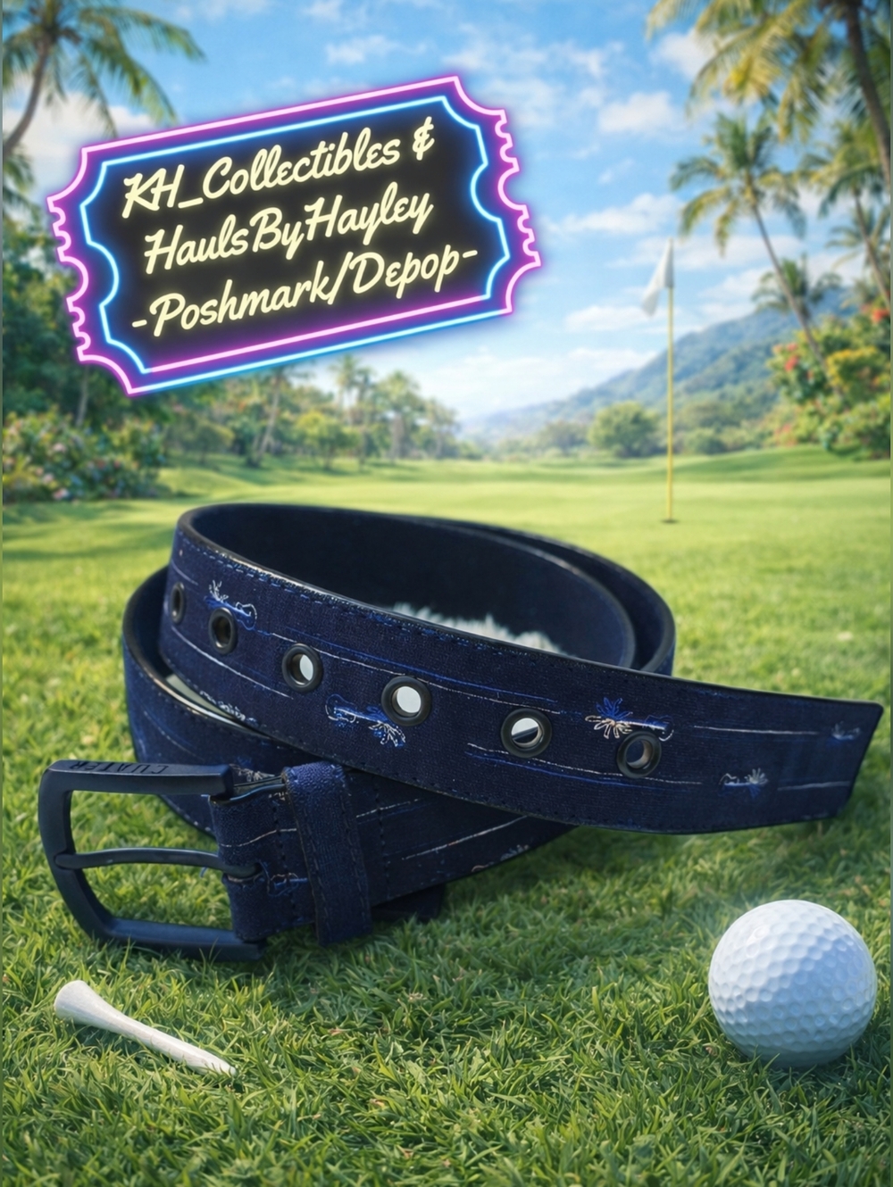 NWOT Cuater by Travis Mathew "Castaway" Belt - Blue Guitar & Palm Trees